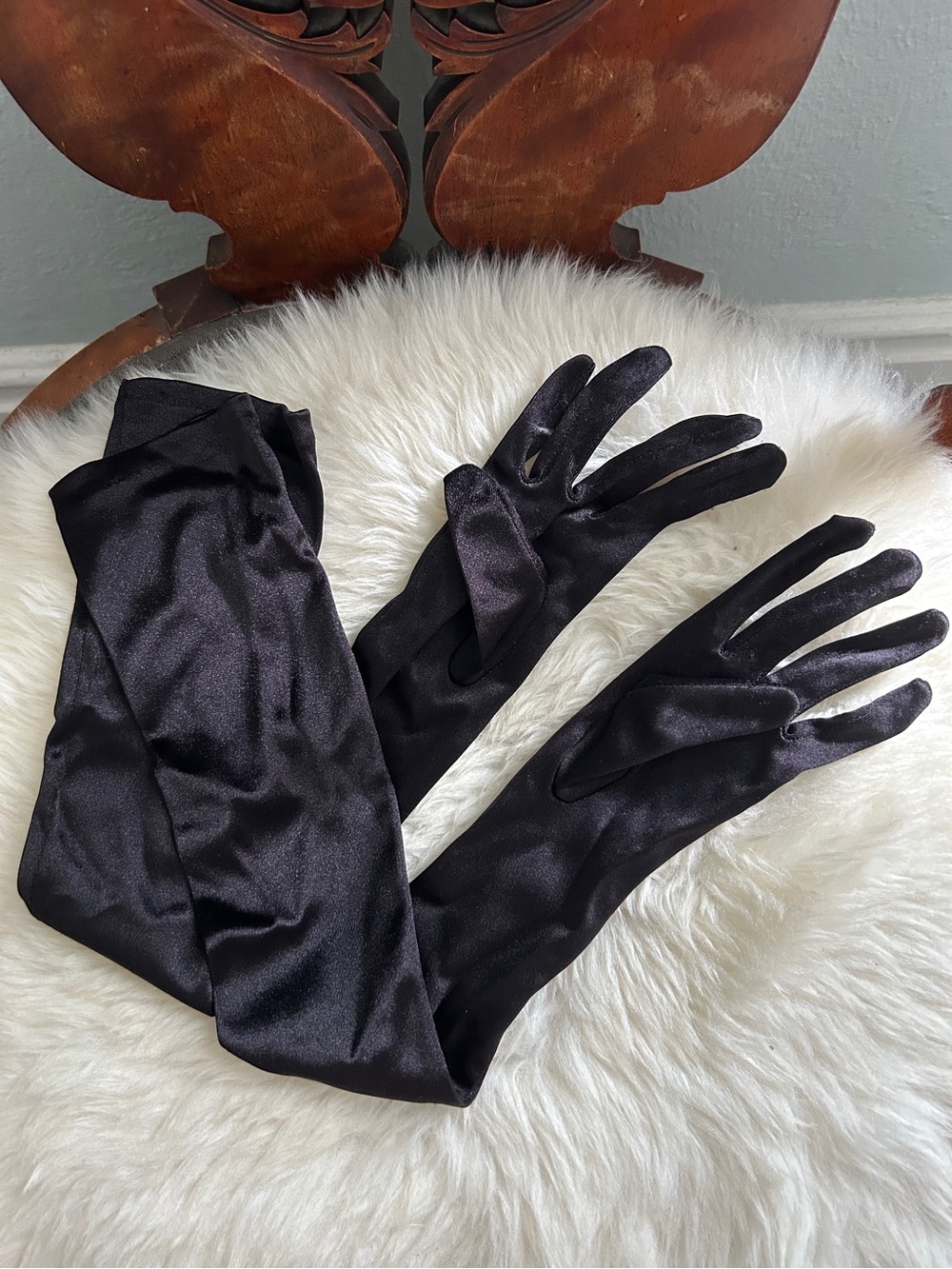 Long Black Satin Opera Gloves for Women - Picture 3 of 5